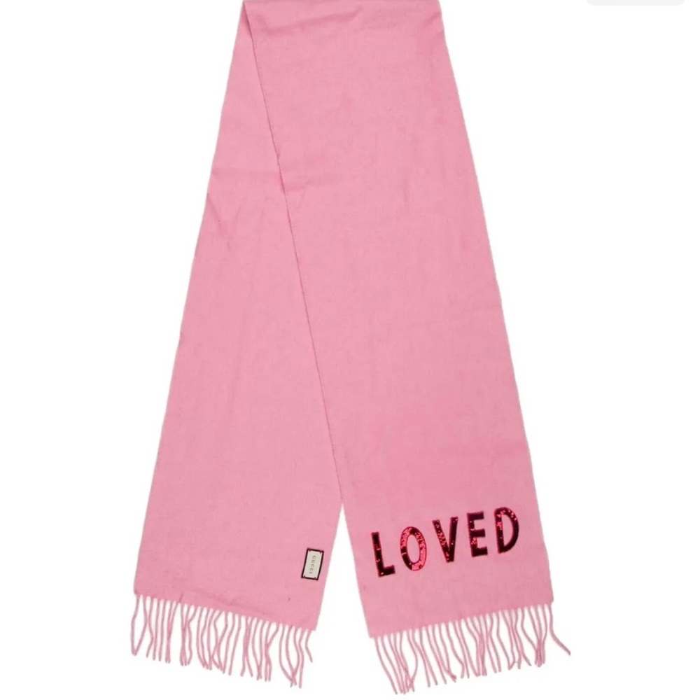 - New GUCCI SCARF Pink/ RED SEQUIN CASHMERE SILK BLEND FRINGE, $670 10" x …